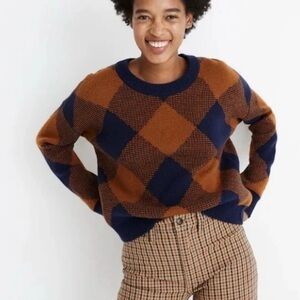 Madewell Mullen Wool Pull Over Sweater Large Checkered Argyle Sweater. Medium.